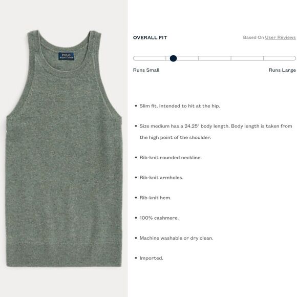 NWT|Polo Ralph Lauren 100% Cashmere Lovette Heather Tank Top, SMALL - Picture 5 of 10